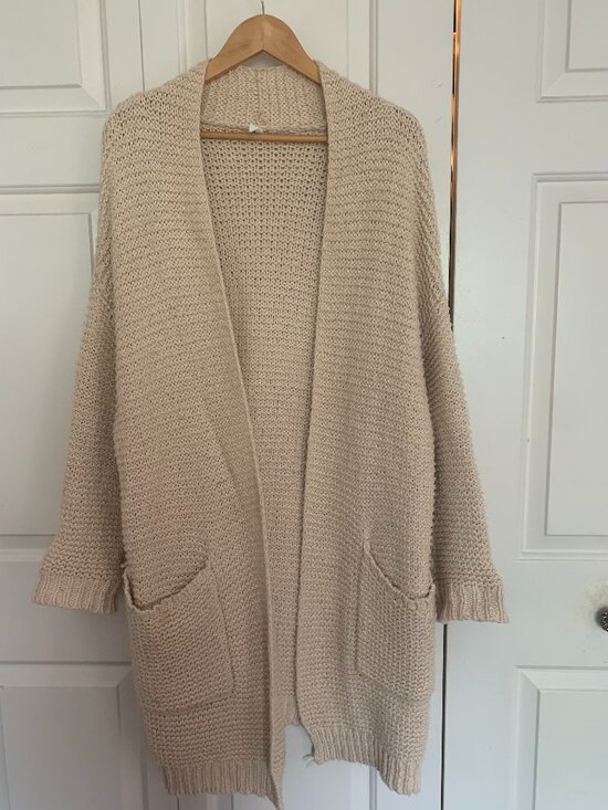 Paper Label Sweaters - Paper Label 100% Cotton Chunky Knit Cardigan in Natural Beige, Medium